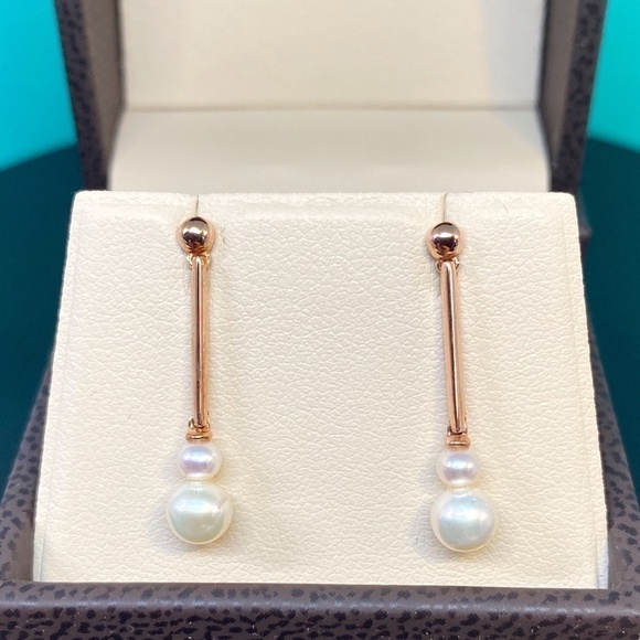 10k Rose Gold Pearl Dangle Earrings New with box - Picture 1 of 5